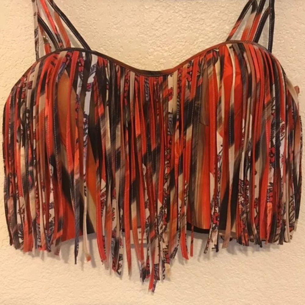 * In Search Of * - Bebe Fringe Crop Top - LARGE